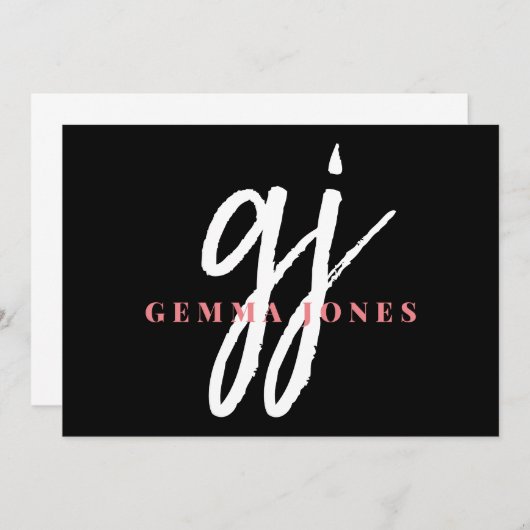 Elegant Script Roze Wit Monogram Initialen Naam Notitiekaartje (Voorkant / Achterkant)