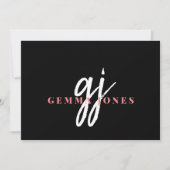 Elegant Script Roze Wit Monogram Initialen Naam Notitiekaartje (Voorkant)
