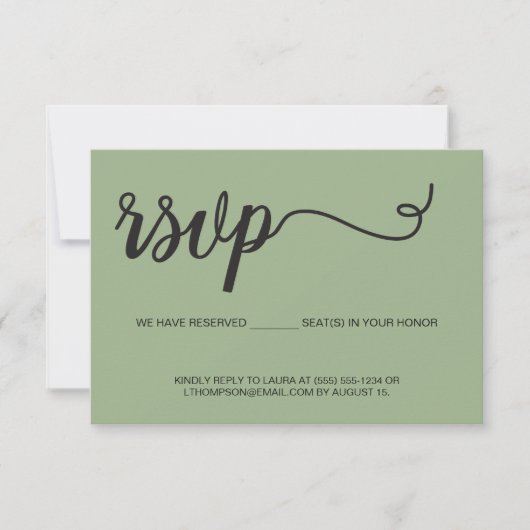 Elegant Script RSVP gereserveerde plaatsen Groene  (Voorkant)