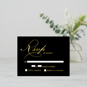 Elegant Script RSVP Gold metallic Wedding Folie Feestdagen Briefkaart