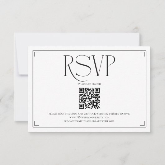 Elegant Script RSVP QR Code Black White Wedding  (Devant)