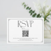 Elegant Script RSVP QR Code Black White Wedding  (Debout devant)