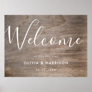 Élégant Script Rustic Mariage Affiche de bienvenue