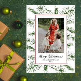 Elegant Script Rustieke Pine Boho Foto Kerstmis Feestdagenkaart