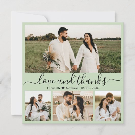 Elegant Script Sage Green 4 Photo Collage Wedding Bedankkaart (Voorkant)