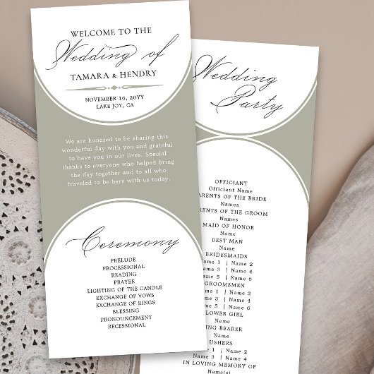 Elegant Script Sage Green Arch bruiloft programma