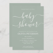 Elegant Script Sage Green Baby shower Kaart (Voorkant / Achterkant)