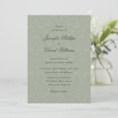 Elegant Script  Sage Green Damask Wedding Kaart (Staand voorkant)