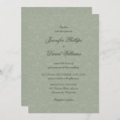 Elegant Script  Sage Green Damask Wedding Kaart (Voorkant / Achterkant)