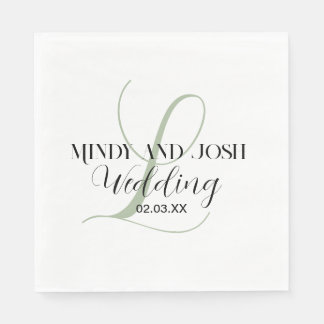 Elegant Script Sage Green Initiaal Wedding Servet