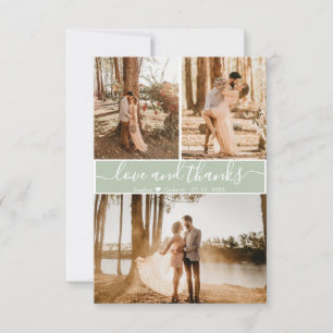 Elegant Script Sage Green Wedding 3 Foto Collage Bedankkaart