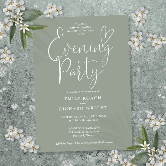 Elegant Script Sage Green Wedding Evening Party Kaart