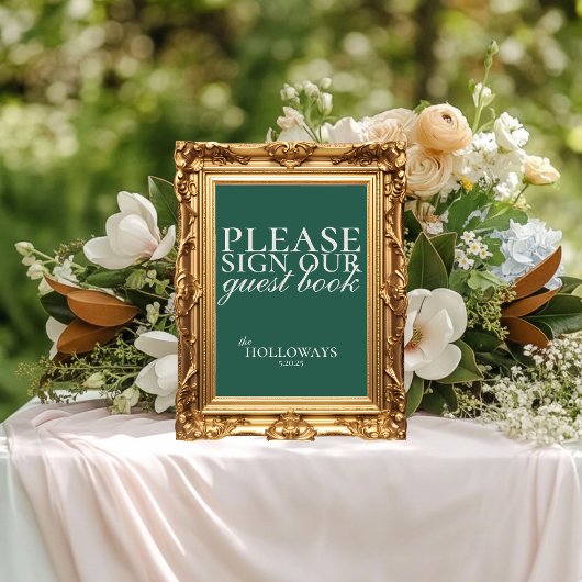 Elegant Script Sage Green Wedding Guestbook Poster