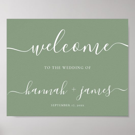 Elegant Script Sage Green Wedding Welkomstteken Poster (Voorkant)