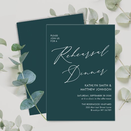Elegant Script Sage Groen Eenvoudig repetitie dine Kaart