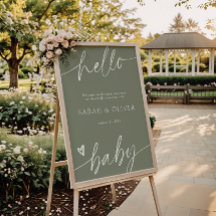 Elegant Script Sage Groene Welkomstbord Baby Showe