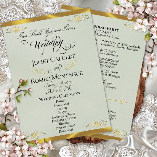 Elegant Script - Salie Parel/Goud Huwelijk Programma