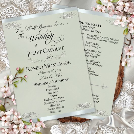 Elegant Script - Salie Parel/Zilveren Bruiloft Programma