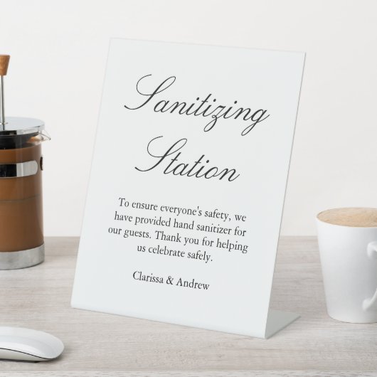 Elegant Script Sanitizing Station Reclamebord Met Voetstuk (Insitu)