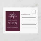 Elegant Script Save Our Date Burgundy Aankondigingskaart (Achterkant)
