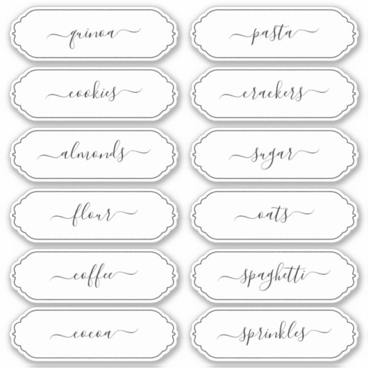 Elegant Script Scallop Lijst Kitchen Pantry Labels (Voorkant)