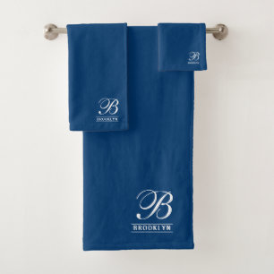 Élégant Script Serif Monogram Navy Blue