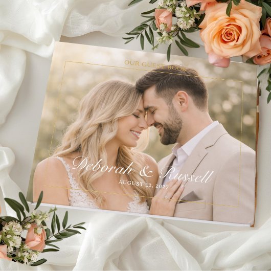 Elegant Script & Serif Personalized Photo Wedding  Gastenboek
