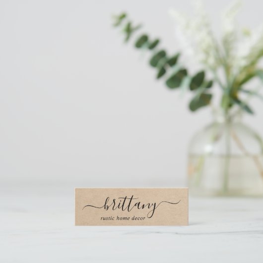Elegant Script Signature Brown Rustic Mini Visitekaartje (Staand voorkant)