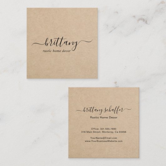 Elegant Script Signature Brown Simple Rustic Vierkante Visitekaartje (Voorkant / Achterkant)