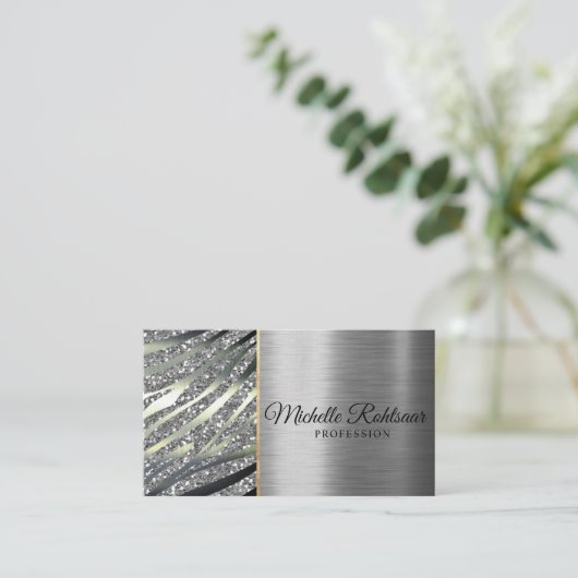 Elegant script signature holographic roze glitter visitekaartje (Staand voorkant)