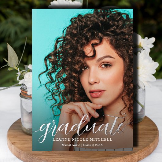 Elegant Script Silver Foil Foto Afstuderen Folie Uitnodiging
