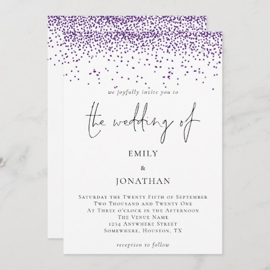 Elegant Script Silver Glitter Confetti Bruiloft Kaart (Voorkant / Achterkant)