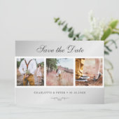 Elegant Script Silver Wedding 3 Foto Save The Date (Staand voorkant)