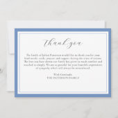 Élégant Script Simple Blue Funeral Carte de remerc (Devant)