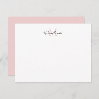 Elegant Script Simple Blush Pink Gold Monogram Notitiekaartje