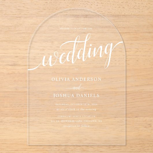 Élégant Script Simple Mariage Acrylique Invitation (Recto)