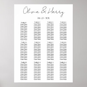 Elegant Script Simple Modern Wedding Seding Chart Poster