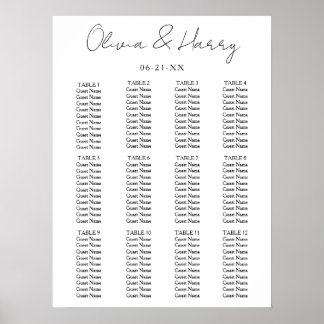 Elegant Script Simple Modern Wedding Seding Chart Poster