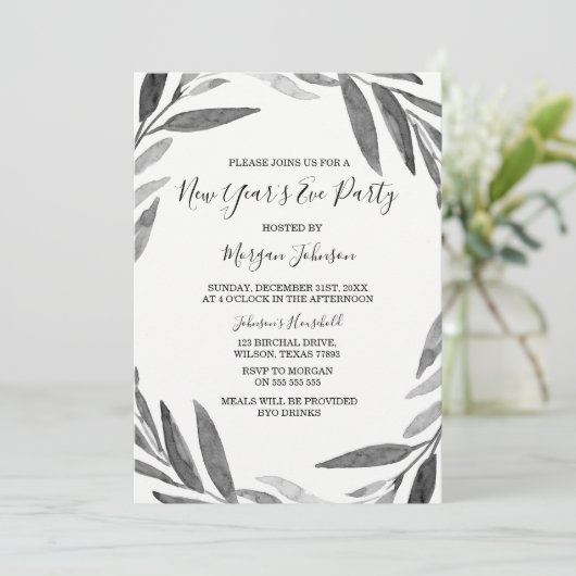 Élégant Script simple Nouvel An Invitation de fête (Debout devant)
