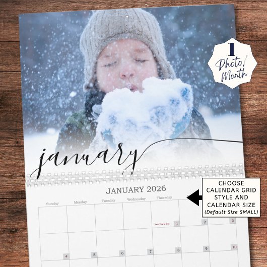 Elegant Script Simple One Photo per maand Kalender
