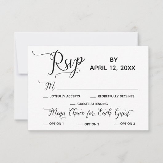 Élégant Script Simple Options de menu Mariage RSVP (Devant)