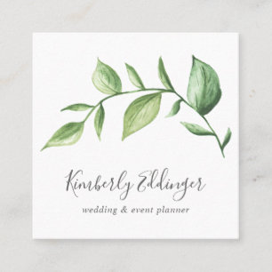 Elegant Script Simple Rustic Greenery Botanical Vierkante Visitekaartje