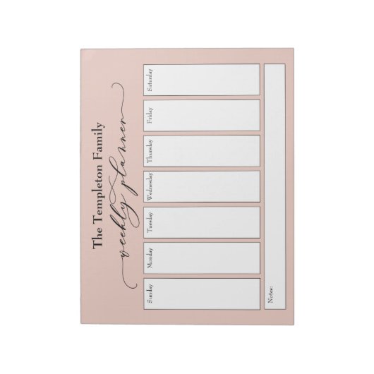 Elegant Script Simple Weekly Planner, Blush Notitieblok (Gedraaid)