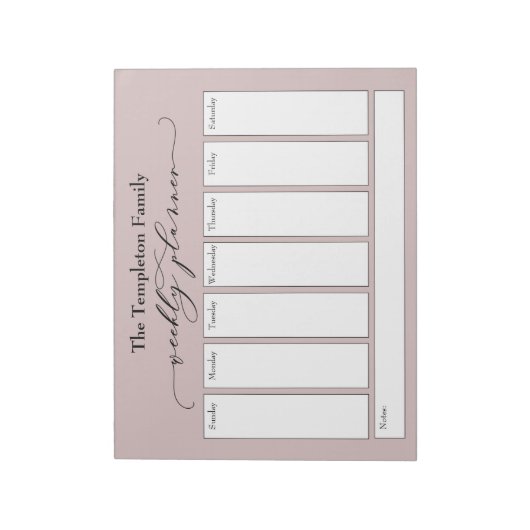 Elegant Script Simple Weekly Planner, Dusty Roos Notitieblok (Gedraaid)