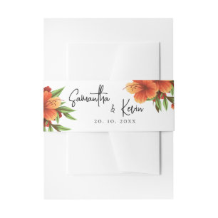 Elegant  Script Sinaasappel Bloemen Bruiloft Uitnodigingen Wikkel