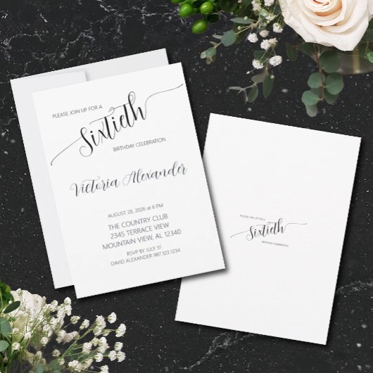 Elegant Script Sixtieth Birthday Celebration Kaart