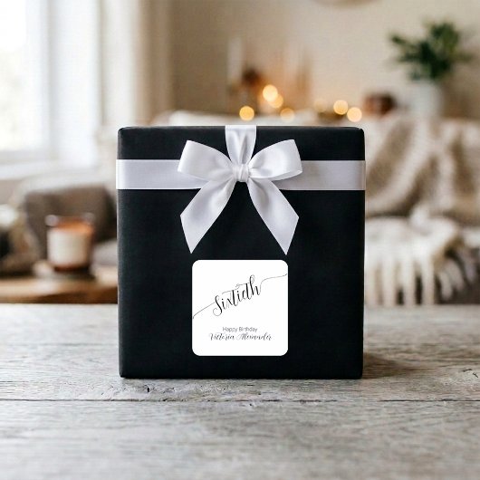 Elegant Script Sixtieth Birthday Celebration Vierkante Sticker