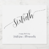 Elegant Script Sixtieth Birthday Personalized Sparkling Wijnetiket (Enkel label)