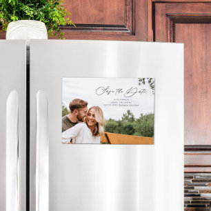 Elegant script Sla het datumlandschap op Magnetische Uitnodiging