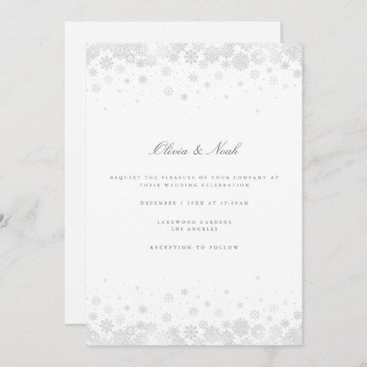 Elegant Script Snowflakes Bruiloft Uitnodiging Kaa (Voorkant / Achterkant)